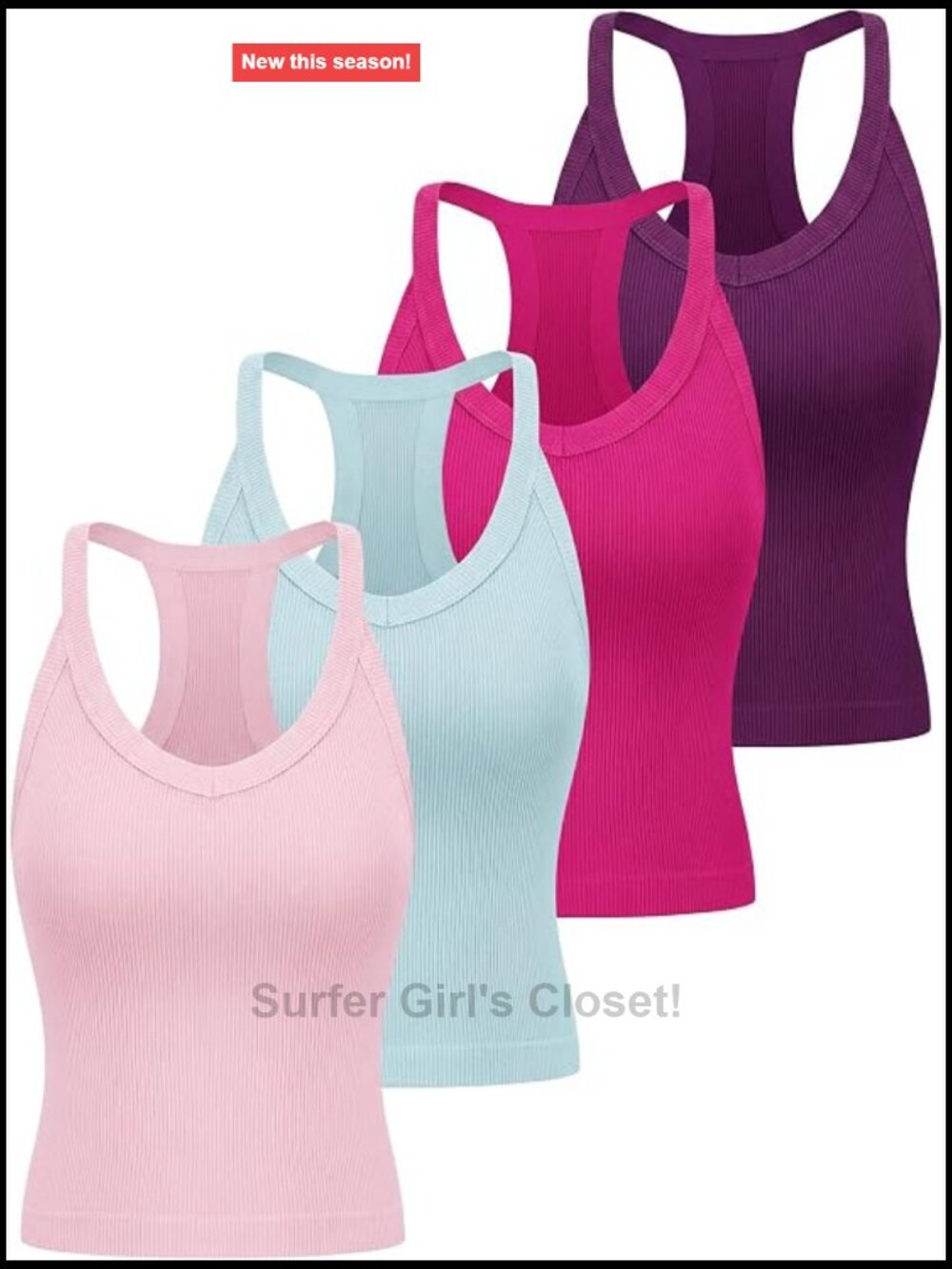 Ribbed Racerback Workout Tank Tops 4 Pack, V-Neck Sleeveless Crop Tops